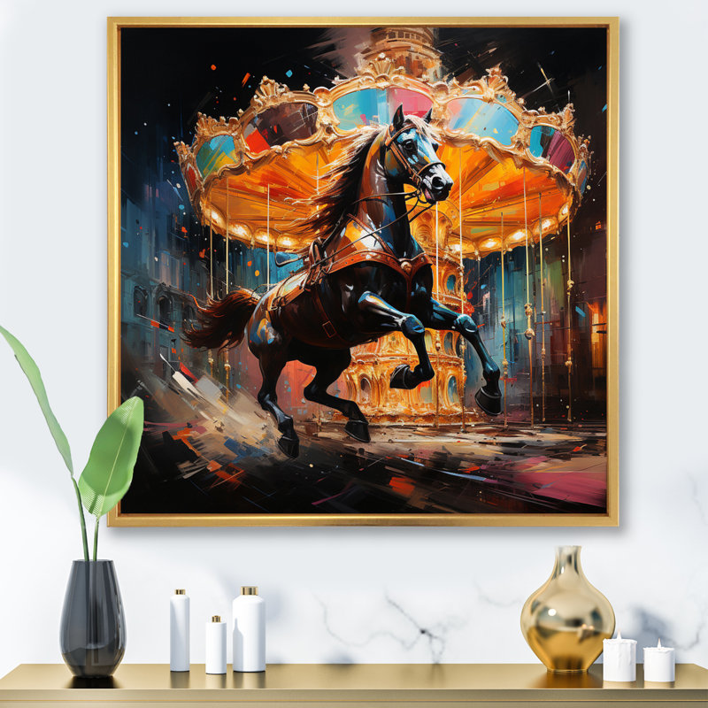 Carrousel Horses II - reproduction sur toile, H 30 po x l 30 po x P 1 po, Cadre flottant doré