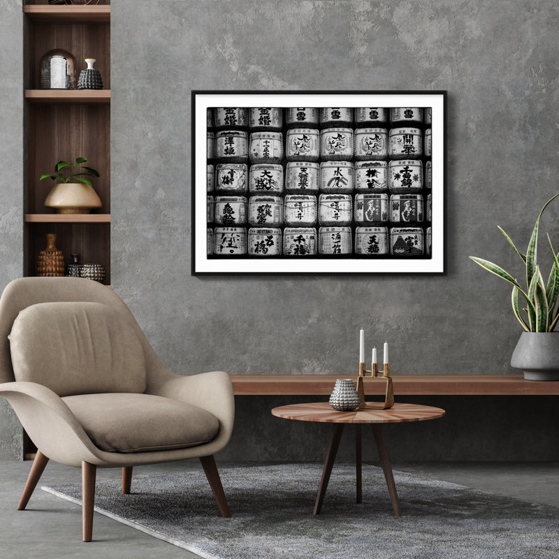 Sake Barrels - Photographie avec cadre photo, H 28,5 po x l 40 po, Cadre noir