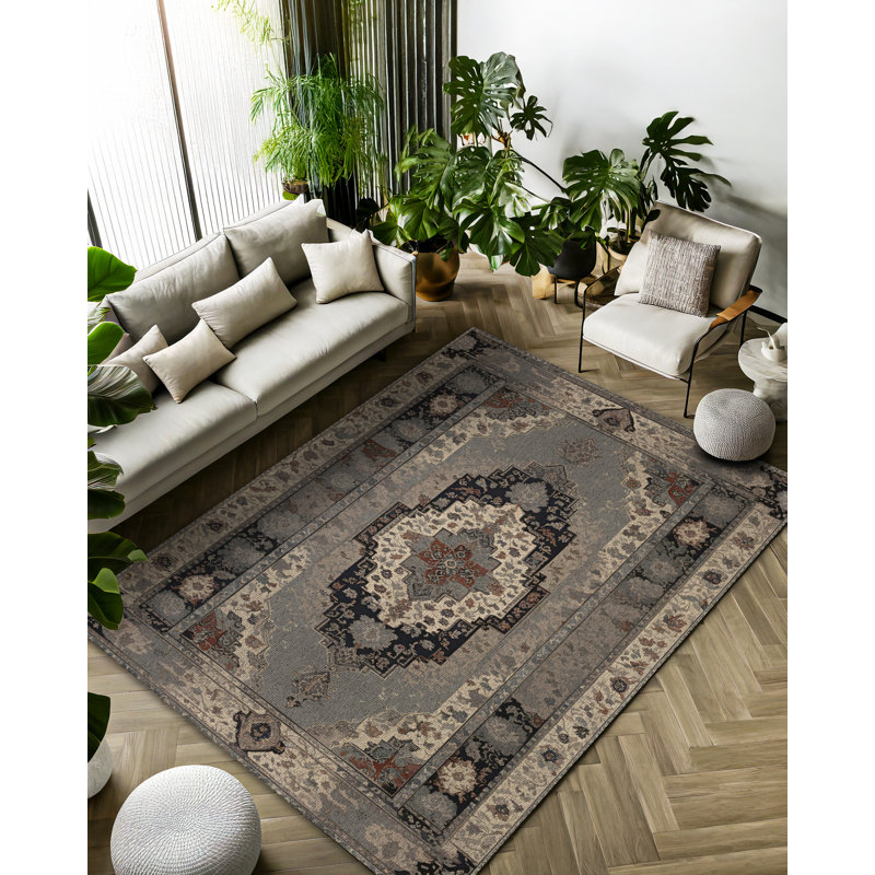 Rayhan Collection Digital Print Cotton-Polyester Gray Moroccan Rug, Runner 6'7" x 14'10"