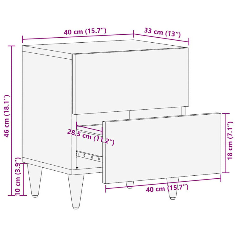 40cm W Solid Wood Bedside Table, Light Brown