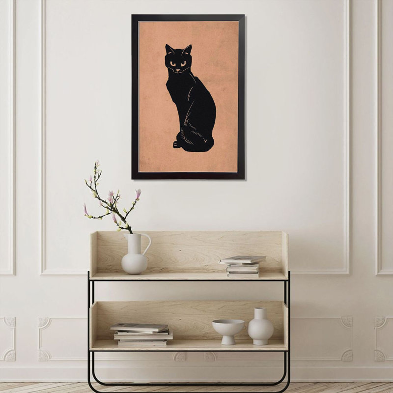 «Black Cat Silhouette», art mural encadré noir de 12 po x 18 po pour le salon de la chambre à coucher