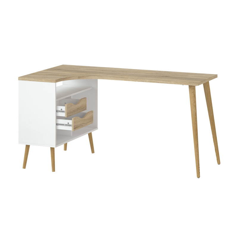 Justus L-Shape Desk, Oak/White
