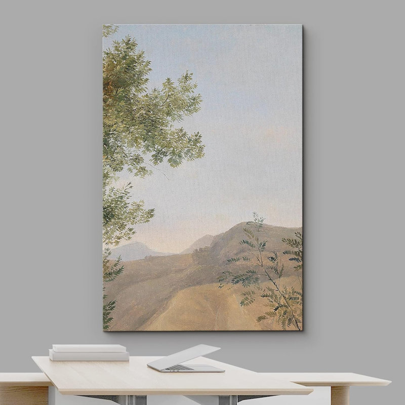 Nuage de ciel bleu, chaîne de montagnes, arbres verts, paysage naturel, art moderne, décor minimaliste, rustique
