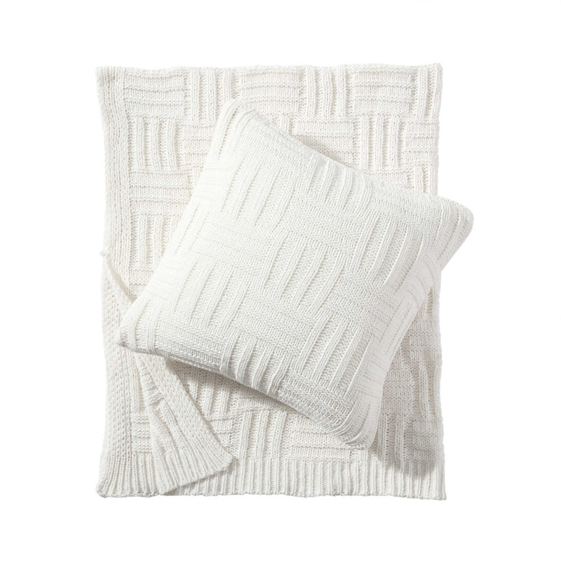 Knitted Throw Blanket, White