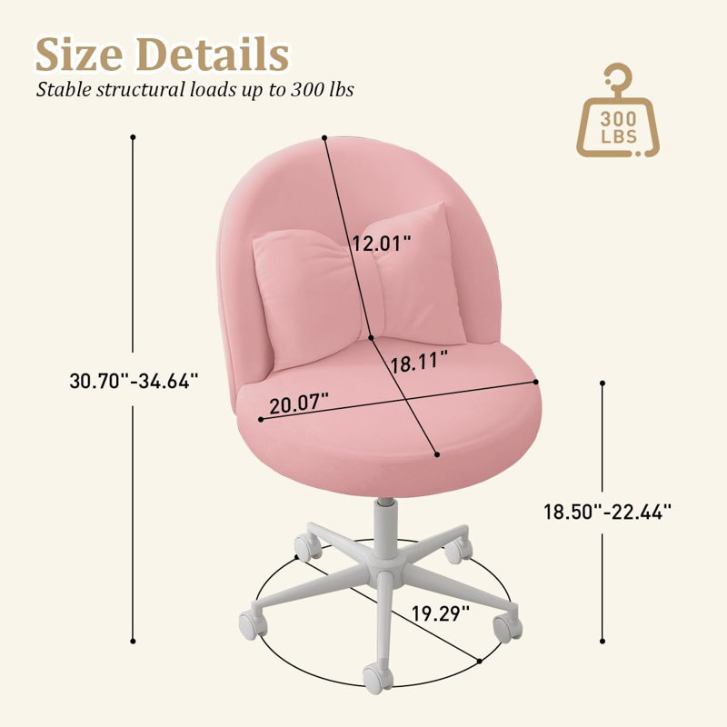 Fauteuil de bureau pivotant en velours avec accoudoirs et roues roulantes XUEGW, Rose