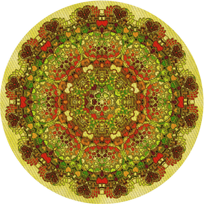 Tapis jaune en laine, Rond 5 pi