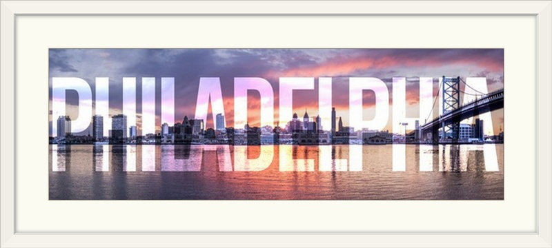 « philadelphia, transparent overlay », impression, H 24 po x l 56 po x P 1 po, Cadre blanc