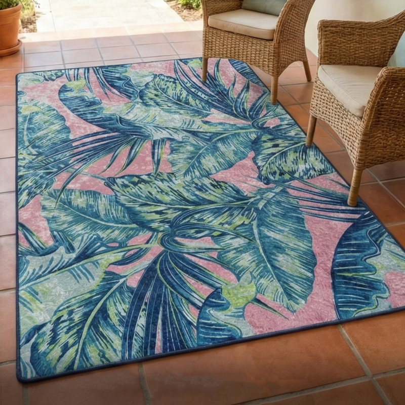 Tapis décoratif à motif de feuilles de palmier tropical Gretel