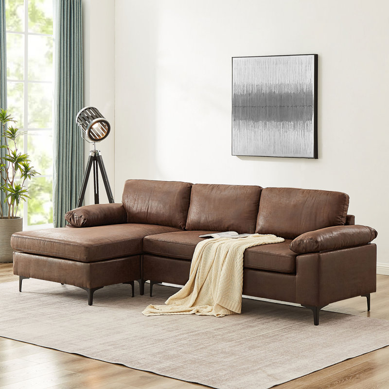 Amreena 2 - Piece Faux Leather Chaise Sectional, Vintage Brown 