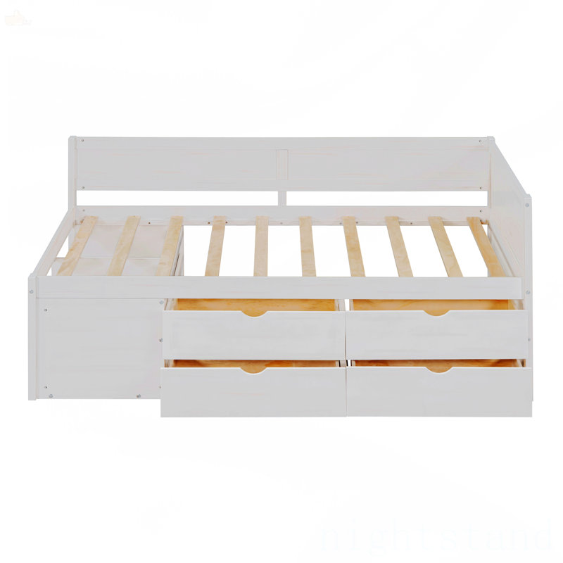 Lit de jour avec tiroirs et tablettes Kisseur, Lit simple, Blanc