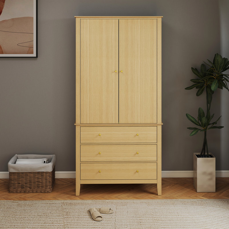 Rover 2 Door & 3 Drawer Wardrobe, Oak-Effect Finish, Metal Runners