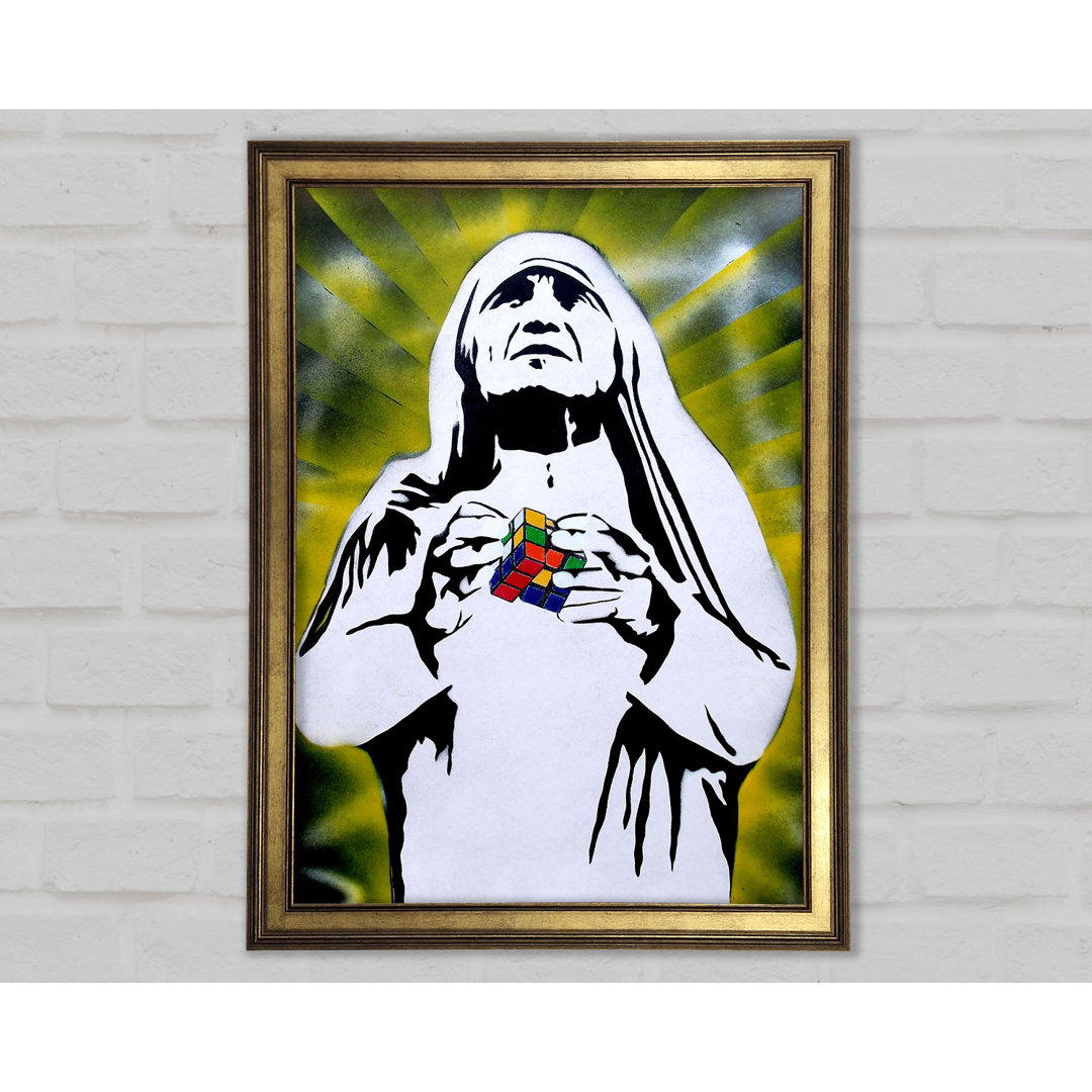 Gerahmtes Leinwandbild Mother Teresa Rubiks Cube