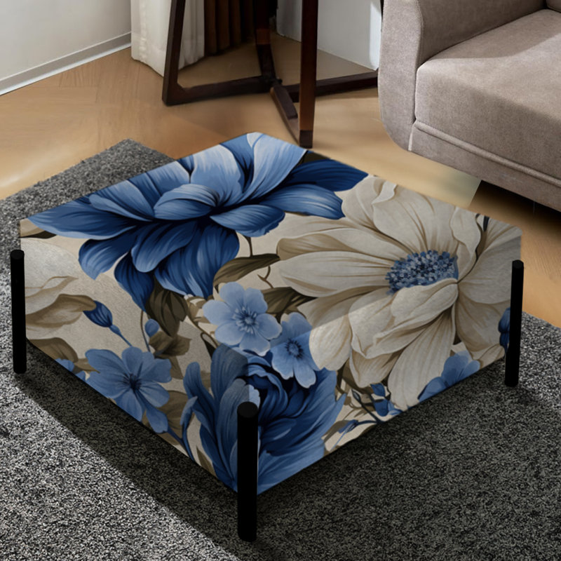 Bouquet de fleurs bleu cobalt motif victorien III - grand repose-pieds carré floral