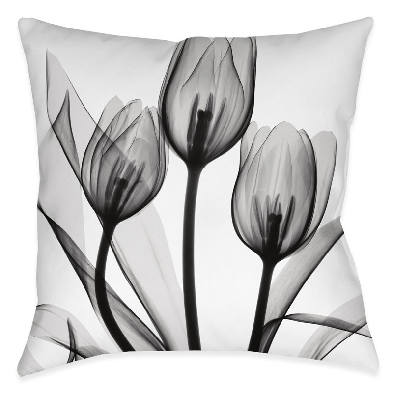 Monochromatic Black Tulips Floral Throw Pillow