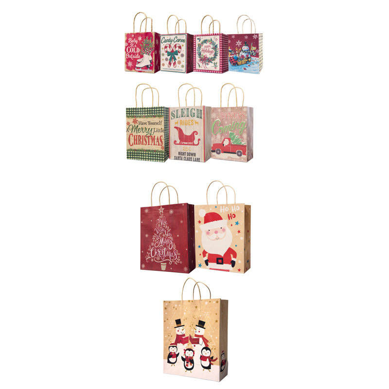 Paquet de 10 sacs-cadeaux de Noël assortis avec poignée
