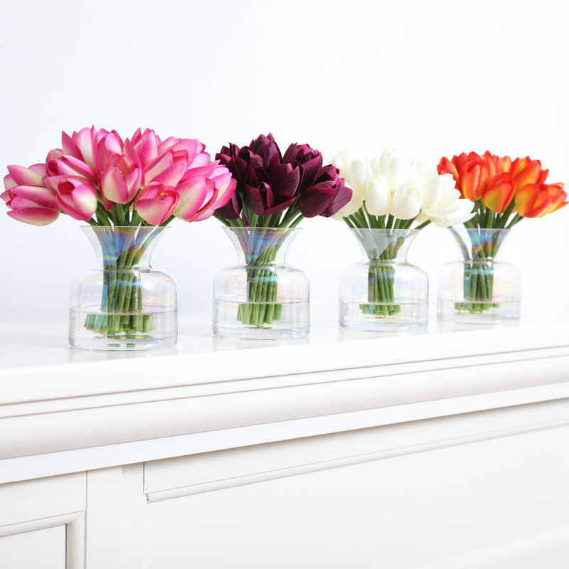 Mini-centre de table avec arrangement floral illusion d'eau dans un vase de fée iridescent - 4 options de couleurs disponibles