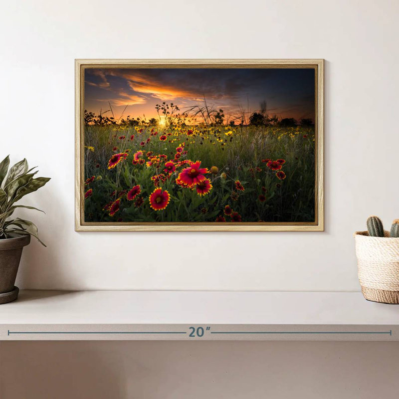 Aube au champ de fleurs, Cadre flottant en bois naturel, 13 po x 9 po