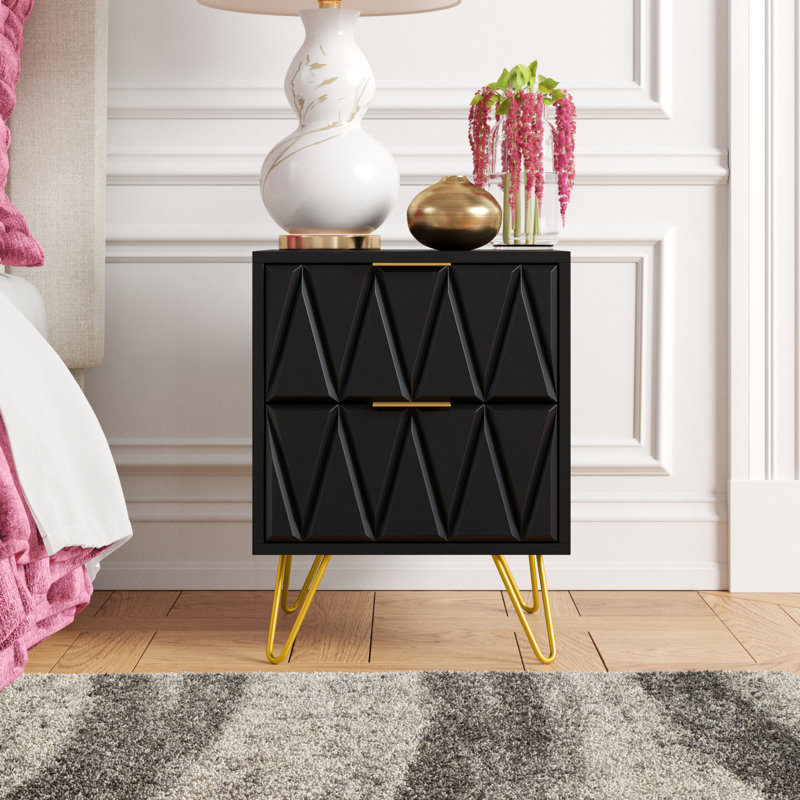 Garlington 21.46'' Tall 2 - Drawer Nightstand Set of 2, Black