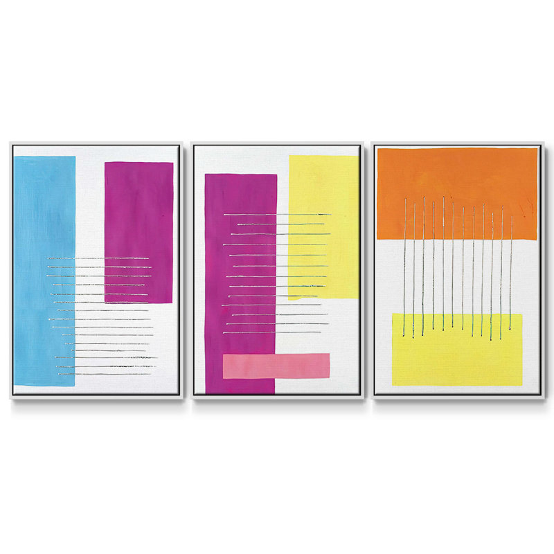 Modulation I, ensemble de 3 toiles encadrées, Blanc, H 36 po x l 72 po