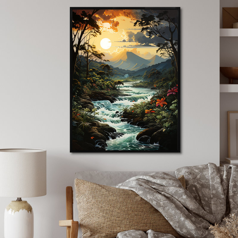 Bele Rivermountain Sunset Jungle Jubilation I - impression, H 32 po x l 24 po x P 1 po, Cadre flottant noir