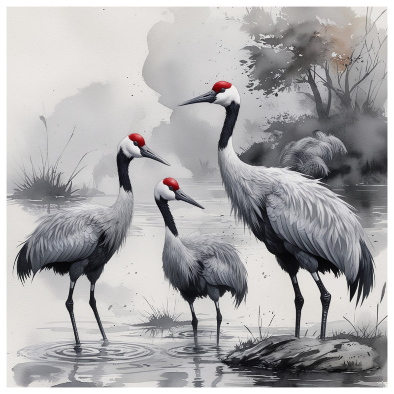 Édredon grues en aquarelle, Simple extra long