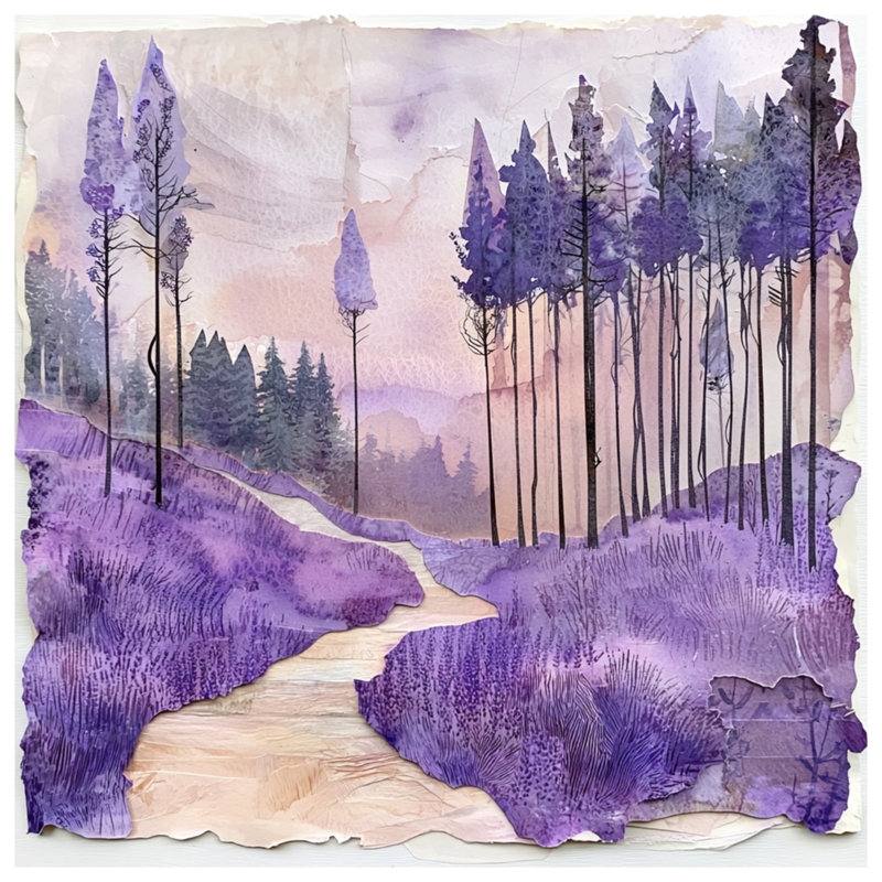 Lavender Forest Path Wall Tapestry - Forest Wall Decor, H 50 po x l 60 po avec 4 œillets