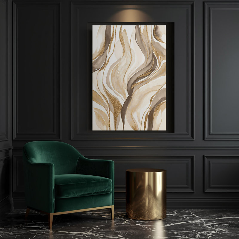 Aquarelle abstraite sur toile beige, H 24 po x l 20 po