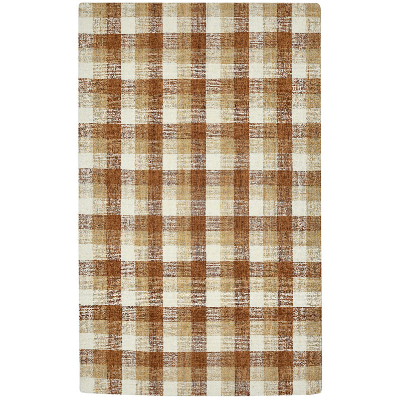 Azevedo Plaid Handmade Tufted Wool Area Rug, Rectangle 5' x 7'6"
