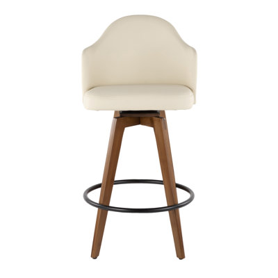 Tabouret de comptoir Mid-Century en similicuir noyer et crème