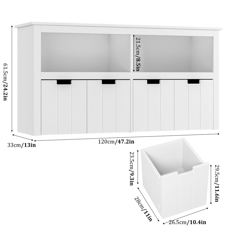 47.2" Wide Multi-Functional Bookcase with Open Shelves & 4 Removable, Reconfigurable Drawers