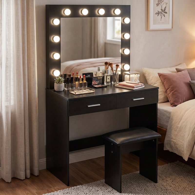 Thurston Dressing Table with Mirror, Black