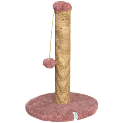 Stylish Cat Scratching Board with Dusty Rose WELSOFT Fabric, 11.8 in Diameter & 20.5 in Height | Durable MDF (Thickness: 0.3 in) | Perfect for Scratching & Claw Care, Elegant Design for Modern Pet Homes