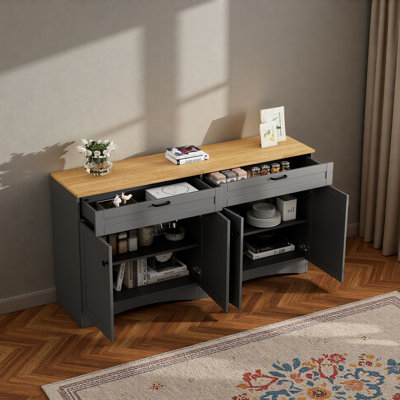 Farmhouse TV Stand With 2 Drawers For Tvs Up To 70", Versatile Wood Grain Sideboard With Adjustable Shelves, Mid-Century Buffet Cabinet With Rustic Handles For Living Room/Bedroom