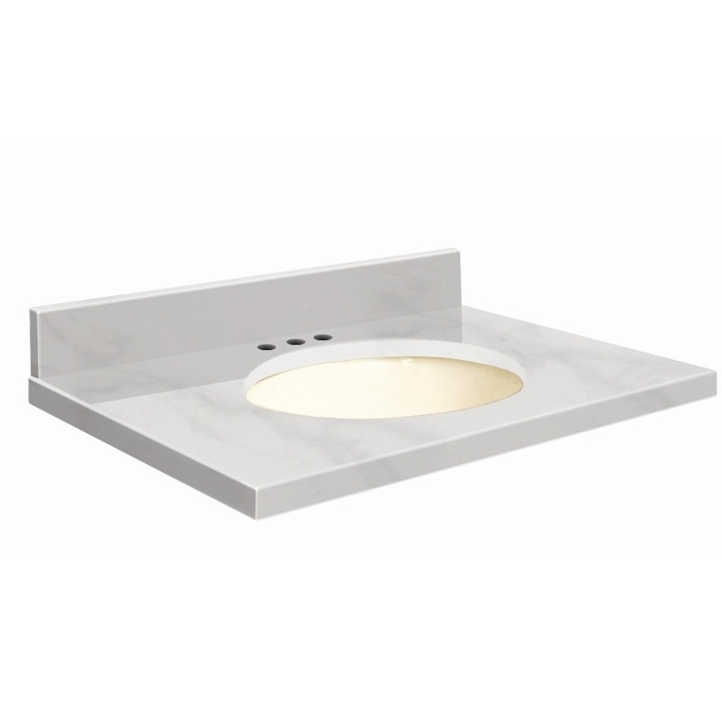 Dessus de salle de bain simple 31 po meuble-lavabo, Biscuit, Marbre de Carrare blanc, Centré de 8 pouces