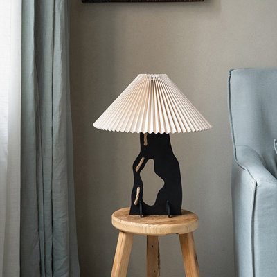 Small Black Metal Modern Table Lamp with Linen Shade for Bedroom Living Room, Bulb Included