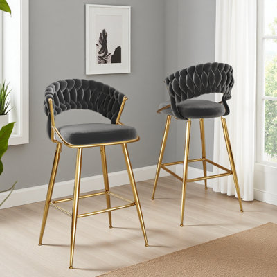 Tabouret de comptoir moderne en velours avec accents dorés, conception ergonomique et siège moelleux pour îlot de cuisine