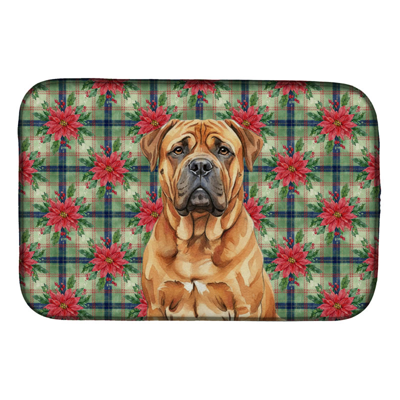 Tapis de vaisselle Red Bullmastiff Christmas PoinsettIas