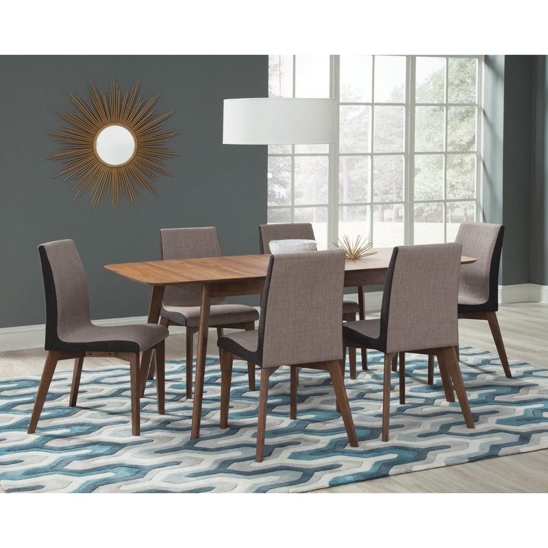 Kevirent Rectangular Dining Set, 7 Pieces: 1 Table, 6 Chairs, Gray