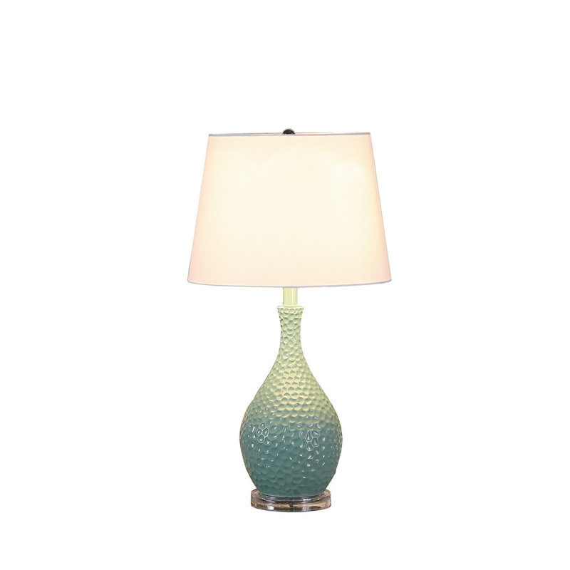 Lampe de table Mid-Century moderne bleu sarcelle en résine 28 po avec abat-jour en lin pour le salon et la chambre à coucher