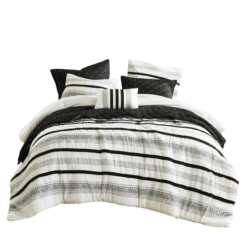 7 Piece Full Bedding Ensemble - Stripe Pattern, Microfiber, And Alluring Collection Stripe, Comfortable Trendsetting