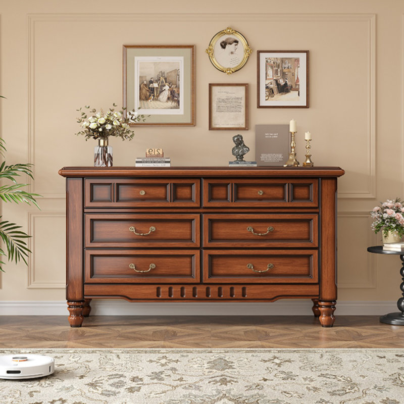 Commode d'entrée 6 tiroirs Vintage Acajou, Brun