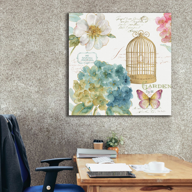 «Rainbow Seeds Floral Birdcage III» par Lisa Audit, art mural sur toile, H 37 po x l 37 po x P 1,5 po