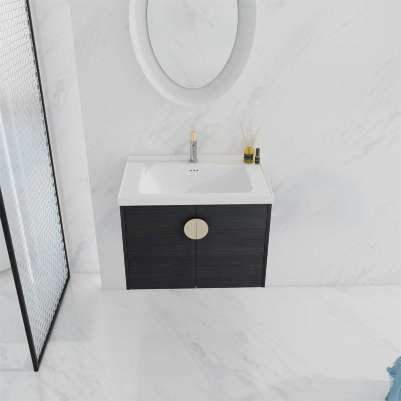 Meuble-lavabo de 24 pouces avec lavabo, pour les petites salles de bain et un rangement efficace, Noir, 28"
