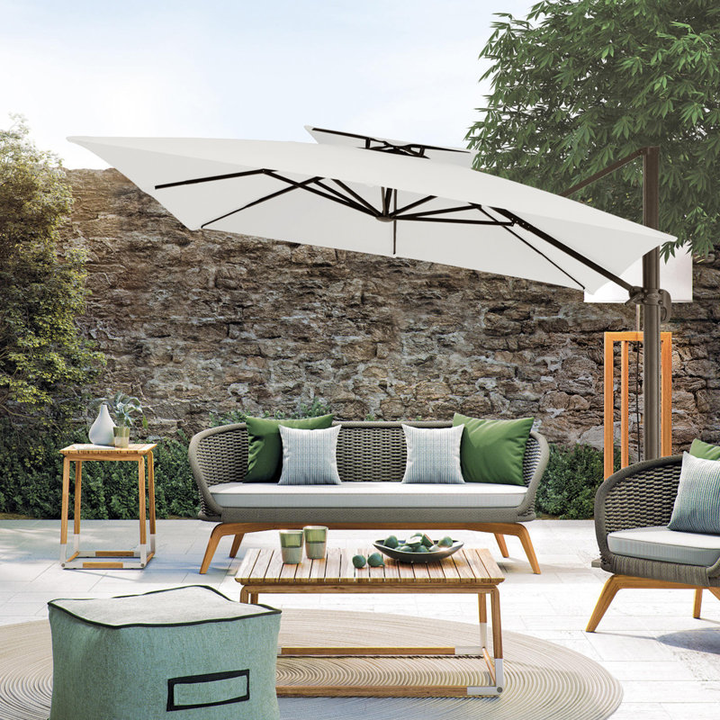 Parasol en porte-à-faux carré de 132 po avec couvercle Otylie, Blanc
