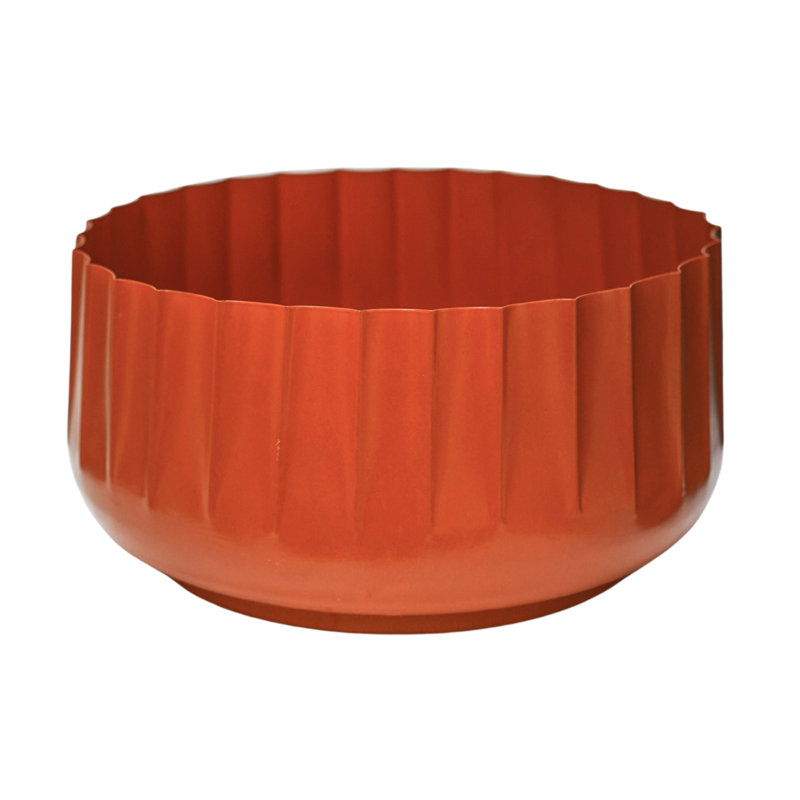 Ivyline Outdoor Hudson Corrugated Bowl Planter H15 Metal Pot Planter, Orange