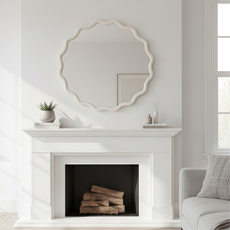Miroir décoratif rond blanc en bois massif ondulé de 24 pouces, pour chambre à coucher, salle de bain, salon, entrée, Blanc