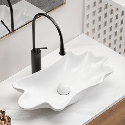 Bathroom Vessel Sink Shell Shape 24In*13In Above Counter Bathroom Vanity Sink Bowl White No Darin