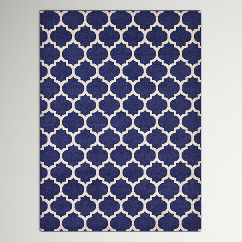 Tapis géométrique bleu foncé / ivoire Ruri, Rectangle 7 pi 10 po x 10 pi