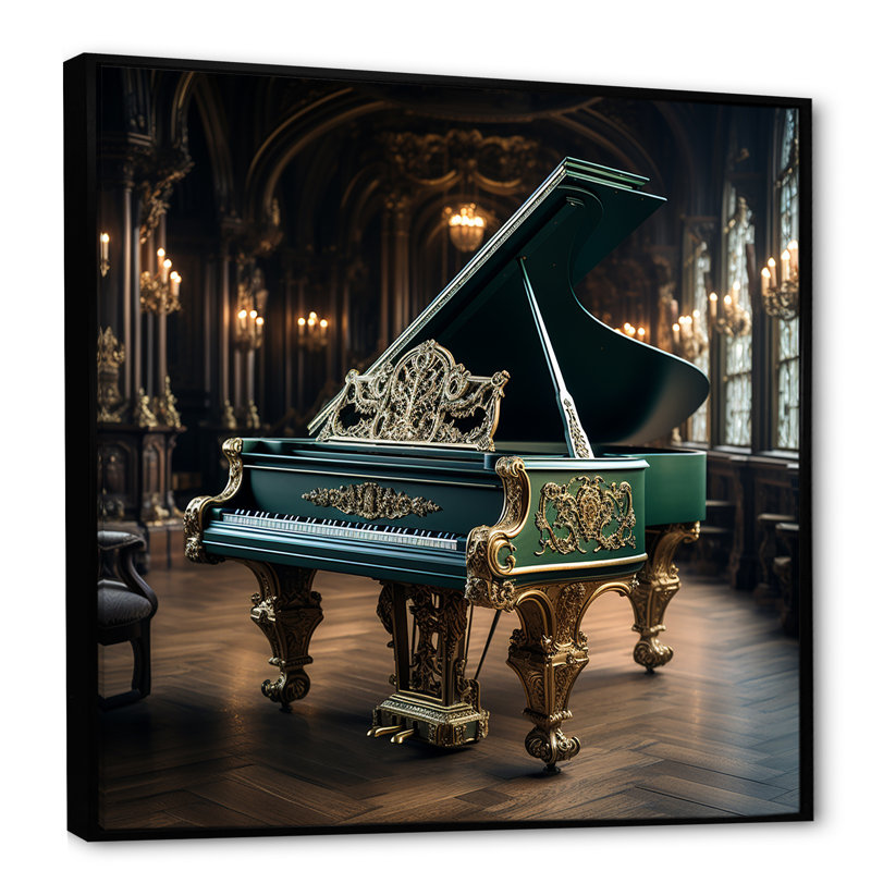 Piano, piano victorien virtuose - impressions sur toile de piano, Cadre flottant noir, H 36 po x l 36 po x P 1,5 po