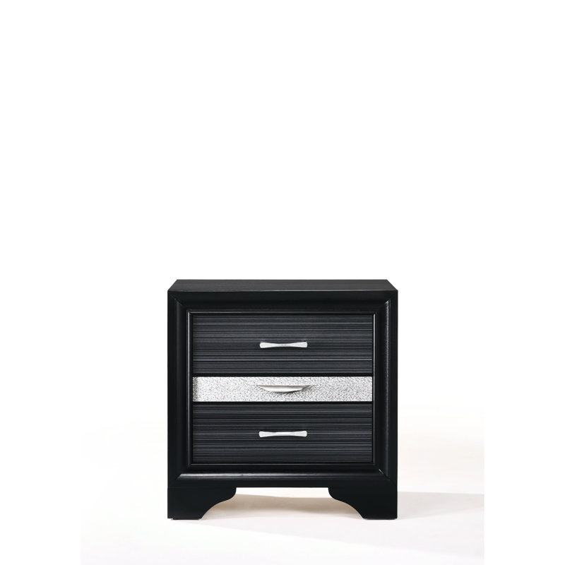 Black Nightstand With Spacious Internal Storage And A Felted Jewellery Compartment Felt-lined Drawer Ample